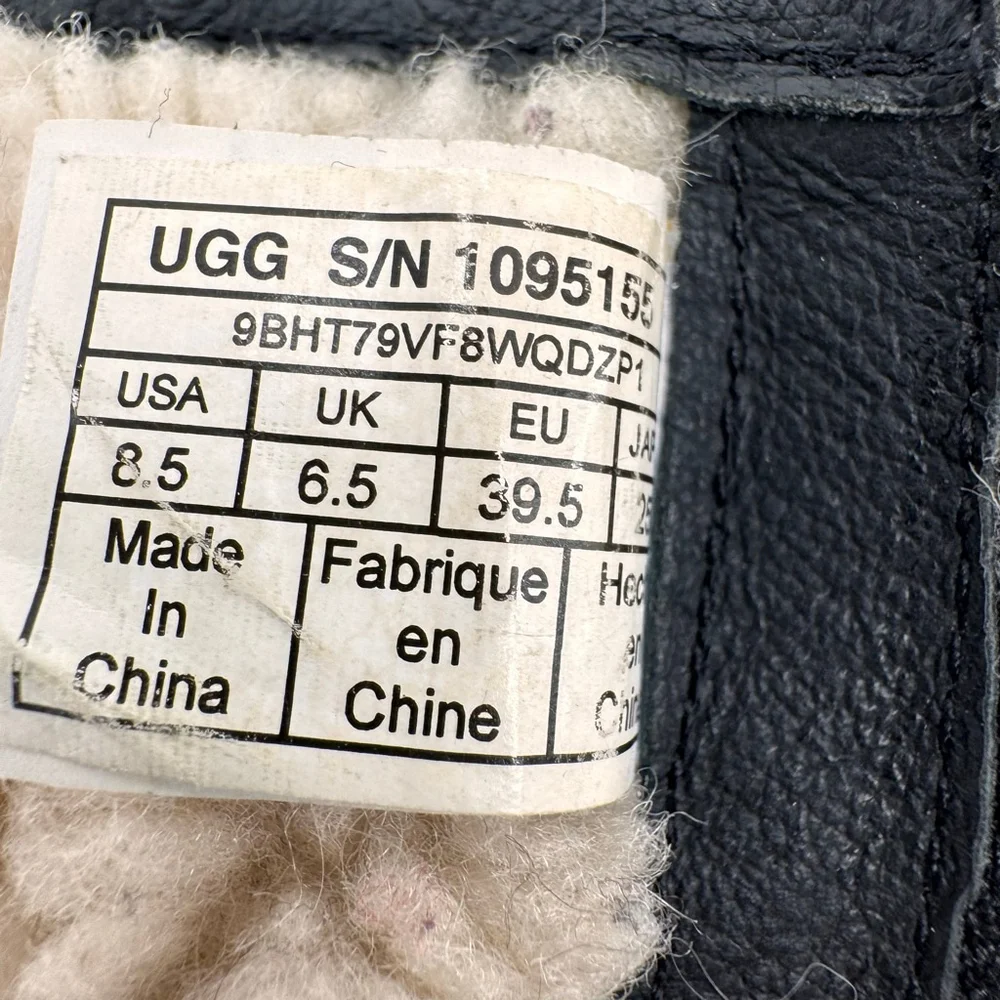Ugg Lorna Black Boots Waterproof Genuine Leather Wool Lined 8.5” Shaft Size 8.5